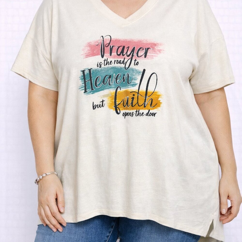 *NWT* Tru Self Faith V-Neck High Low Prayer Graphic‎ Tee Size 1X
